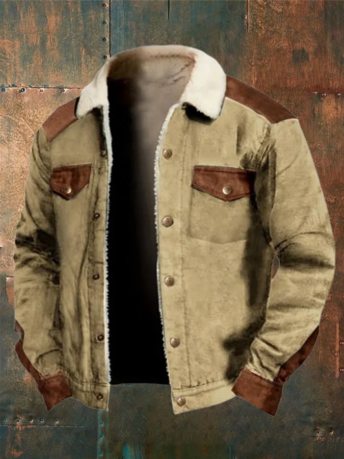 Shearling Collar Western Jacket – Vintage Button-Up Winter Coat