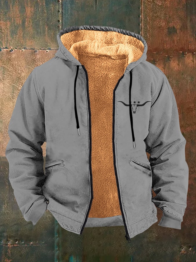 Sherpa Lined Hooded Jacket – Western Bull Logo Zip-Up Winter Coat