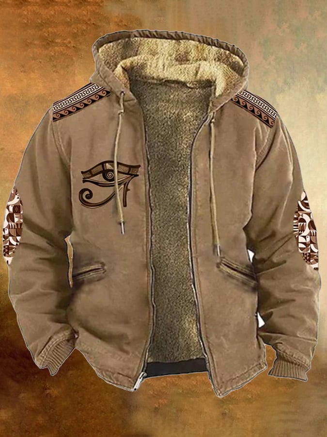 Sherpa Lined Hooded Jacket – Egyptian Eye Graphic Winter Zip-Up Coat