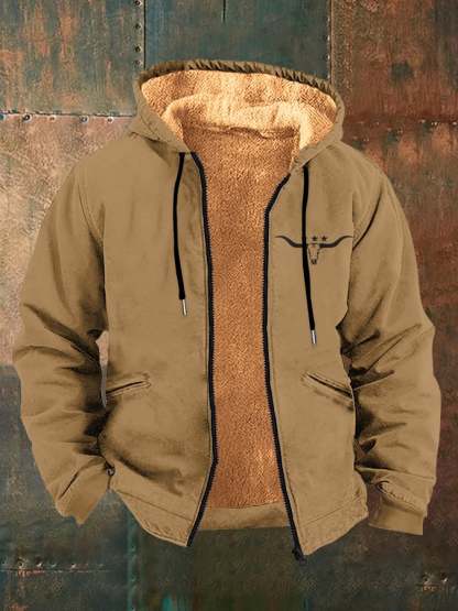 Sherpa Lined Hooded Jacket – Western Bull Logo Zip-Up Winter Coat
