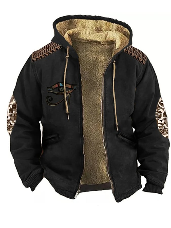 Sherpa Lined Hooded Jacket – Egyptian Eye Graphic Winter Zip-Up Coat