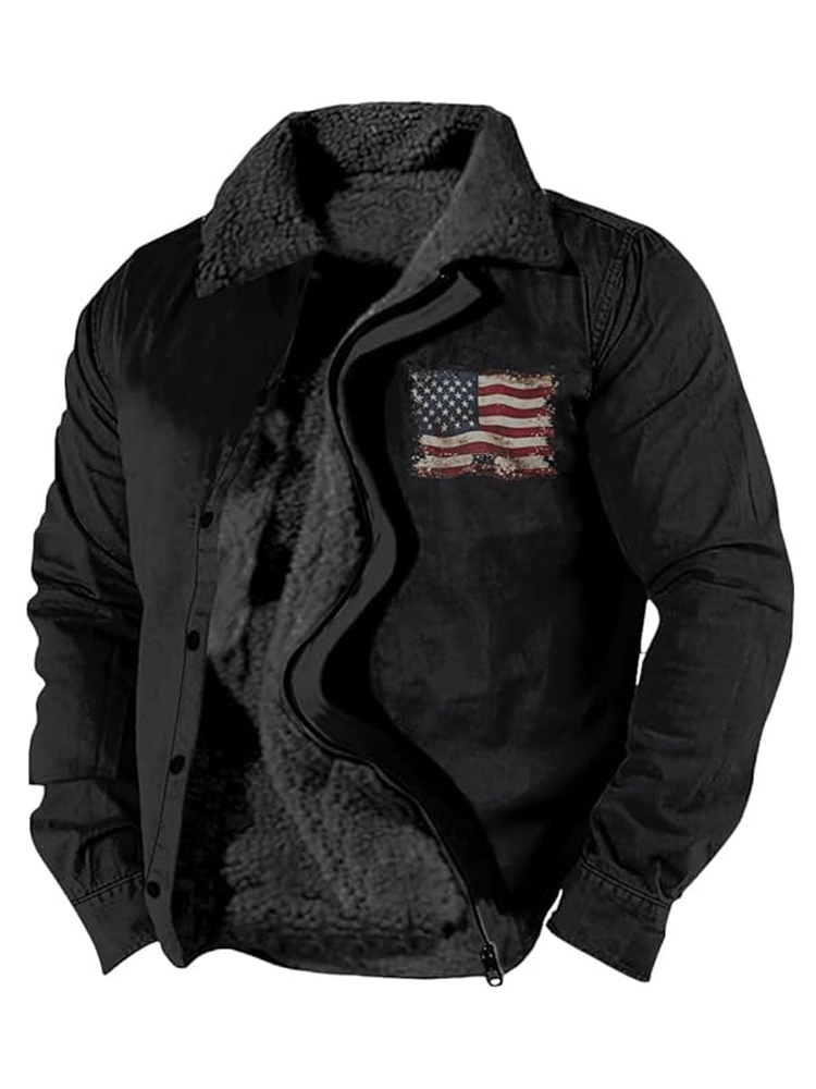 Sherpa Lined Jacket – American Flag Casual Winter Coat