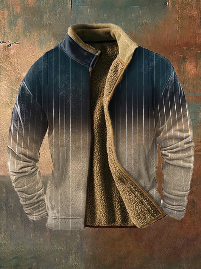 Sherpa Lined Zip Jacket – Pinstripe Casual Winter Coat