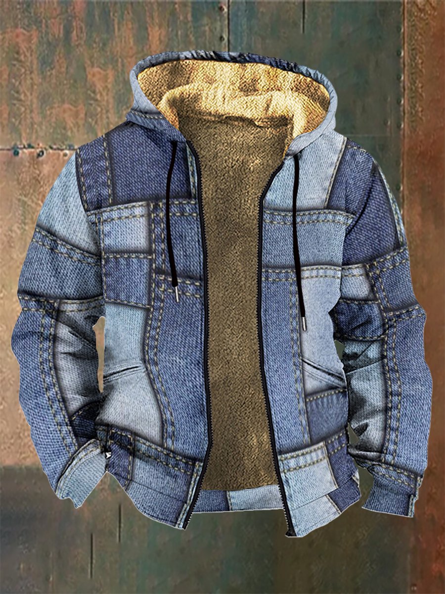 Denim Style Sherpa Lined Hooded Jacket – Warm Zip-Up Winter Coat