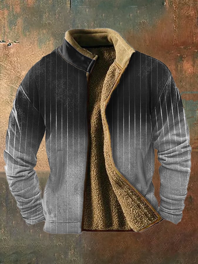 Sherpa Lined Zip Jacket – Pinstripe Casual Winter Coat